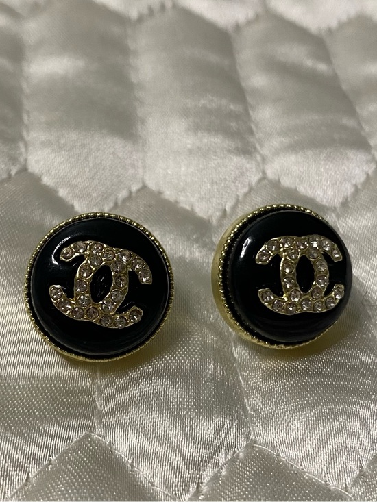 Chanel. Jewelry - ChaneI. Classic Black and Gold Tone Crystal CC Logo Earrings